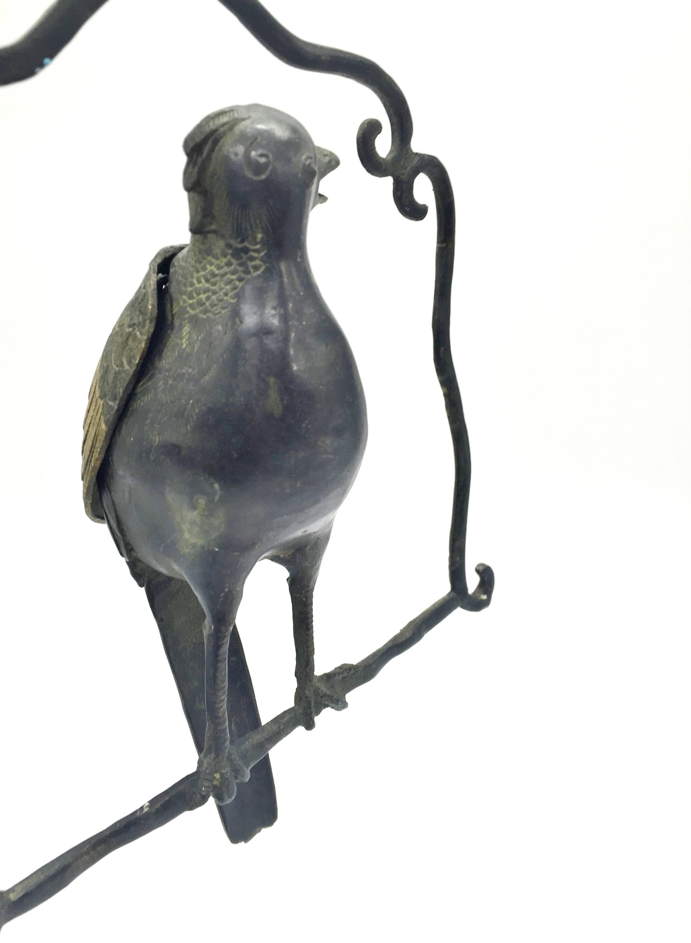 Bronze Parrot Incense Burner, Hanging Censer In Good Condition In Somis, CA