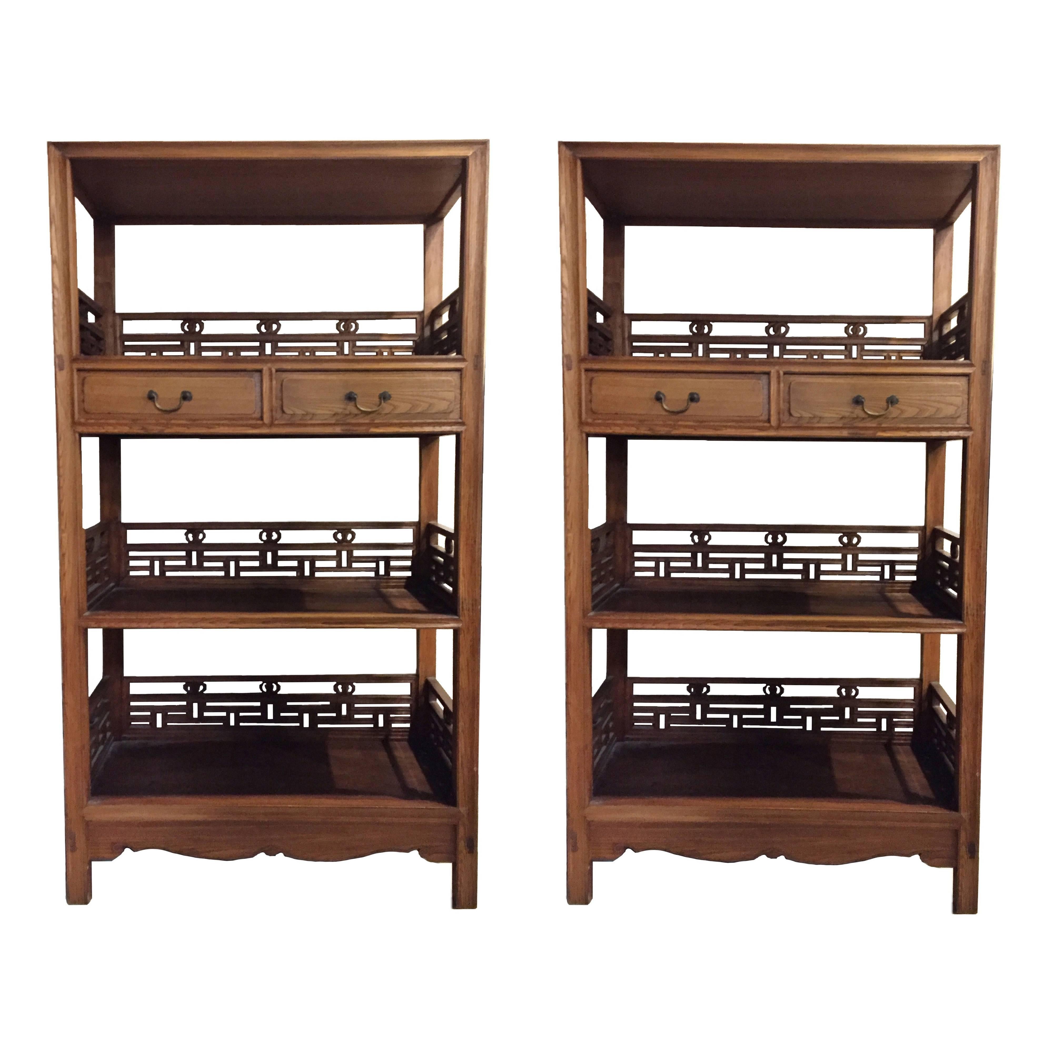 Pair of Asian Bookcase with Lattice Work