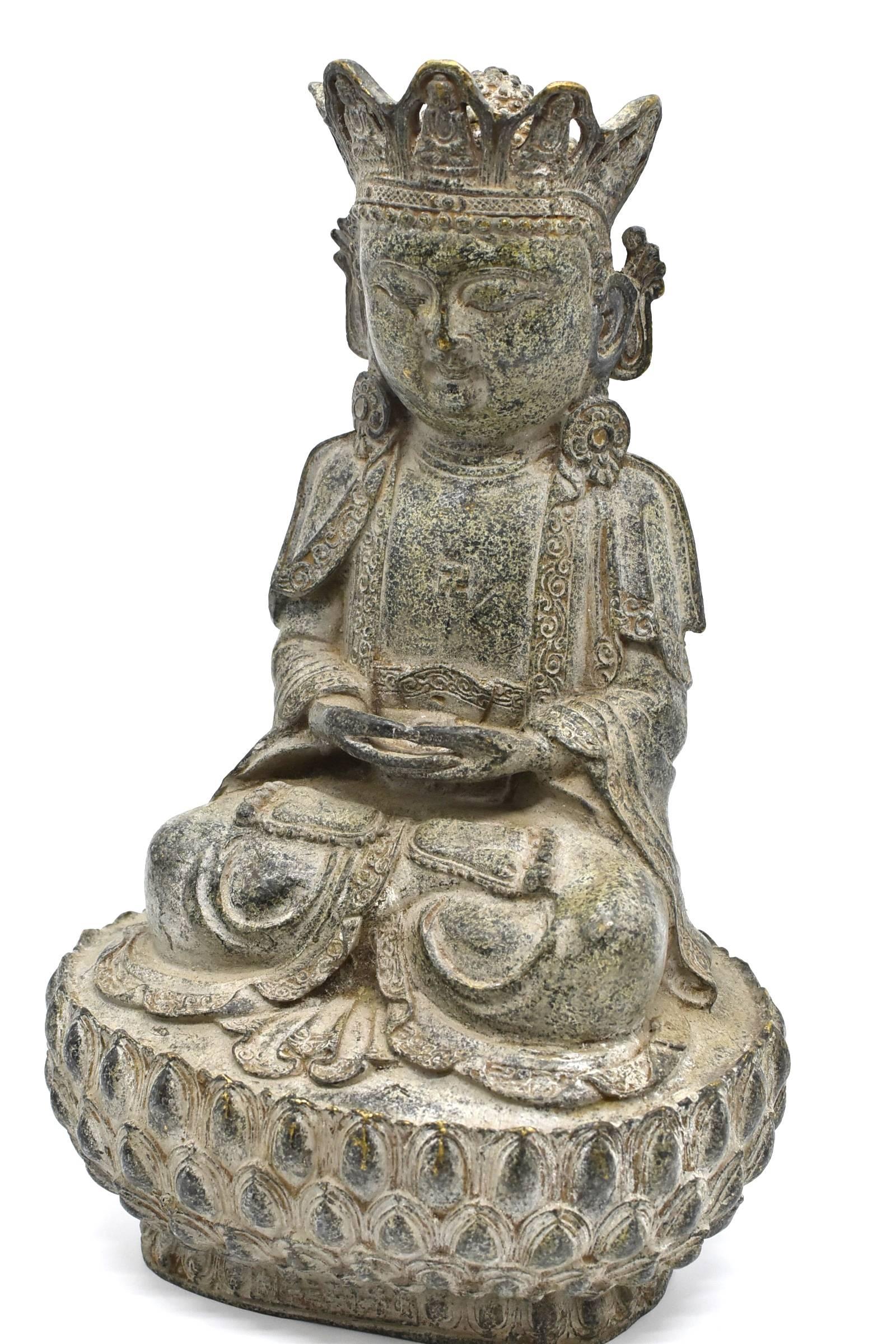 Ming Bronze Earth Buddha on Lotus Seat