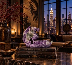 Hand-Carved Purple Lepidolite Dragon Vessel, Multi-Gemstone Art