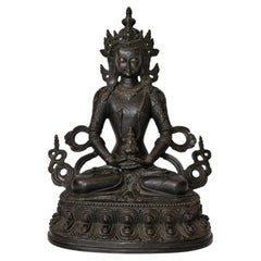 Sculpture tibétaine d'Amitayus en bronze, XXe siècle, représentant le trône de lotus