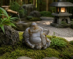 Escultura de Buda feliz de ágata tallada a mano del siglo XX, 3,2 lb