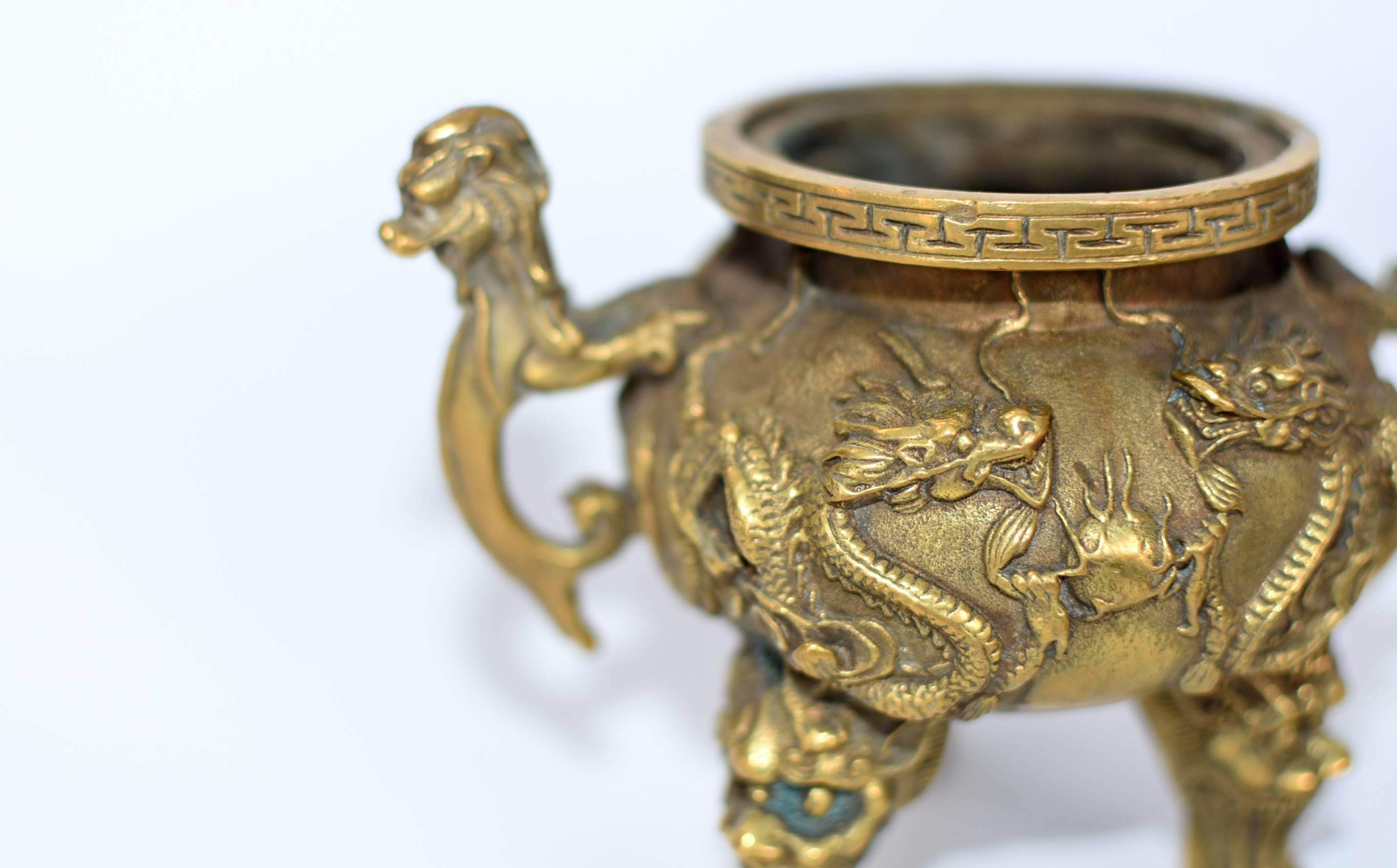 Brass Dragon Incense Burner In Good Condition In Somis, CA