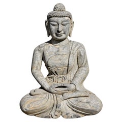 19th Century Solid Stone Buddha Sculpture, Tang Style Statue, Hand Carved
