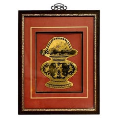 Vintage Brass Shadow Box with Harmony Gods, Engraved Basket Form