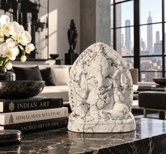 Hand-Carved White Buffalo Howlite Ganesh Sculpture, India, 8" Tall