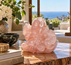 Rose Quartz Ganesh Statue by Indian Artisan, Hand Carved 20th Century