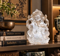 Rock Crystal Ganesha Sculpture, Indian Hand Carved, 20th Century Gemstone Statue