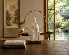 Set da 8 pezzi di incensiere Guan Yin con motivo inverso in porcellana Blanc de Chine di De Hua