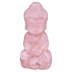Natural Rose Quartz Baby Buddha Sculpture, Hand-Carved Tang Style