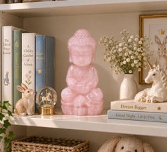 Natural Rose Quartz Baby Buddha Sculpture, Hand-Carved Tang Style