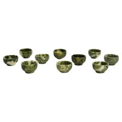 10 Green Serpentine Stone Cups Gemstone Teacups