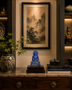 Hand-Carved Lapis Lazuli Buddha Sculpture, Indian, 6.5" Tall