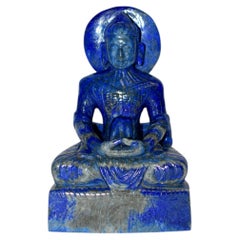 Hand-Carved Lapis Lazuli Buddha Sculpture, Indian, 6.5" Tall