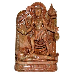 Hand-Carved Stone Sculpture of Hindu Goddess Kali, Indian Art, 2020