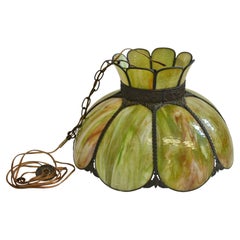 Antique Avocado Ceiling Light Lamp Shade Glass Excellent Victorian Green Tulip