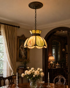 Antique Avocado Ceiling Light Lamp Shade Glass Excellent Victorian Green Tulip