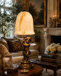 Vintage Italian Alabaster Lamp Shade Marble Stone Bell Shaped Ivory