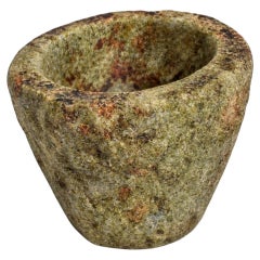 18th Century Stone Bowl Olive Green Bowl Mortar Planter 5 lb