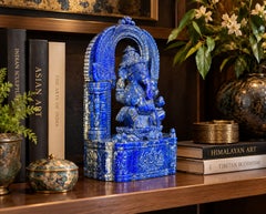 Ganesha in lapislazzuli di prima qualità, intagliato a mano, 8,5" - Pietra preziosa naturale