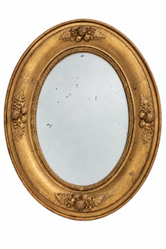 Specchio ovale vittoriano d'epoca, in legno massello dorato, 14" con ghiande