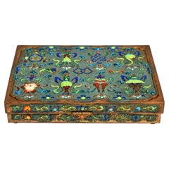 Antique Enamel Card Box Solid Copper Gilt Large Chinese 1920s