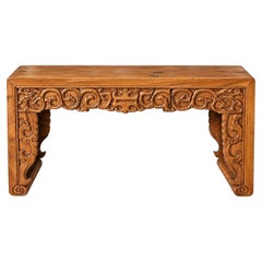 Chinese Elmwood Scroll Table Low Table Bench Stand Solid Wood Hand Carved