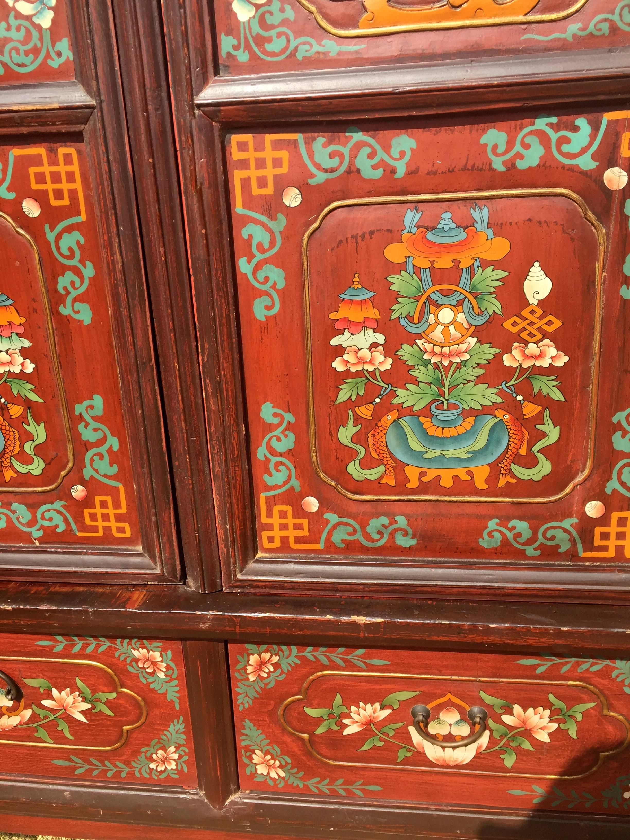 Brass Large Antique Tibetan Cabinet