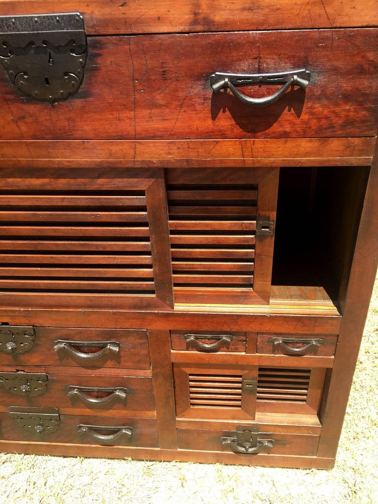 Antique Japanese Tansu Chest with Original Iron Hardware For Sale at