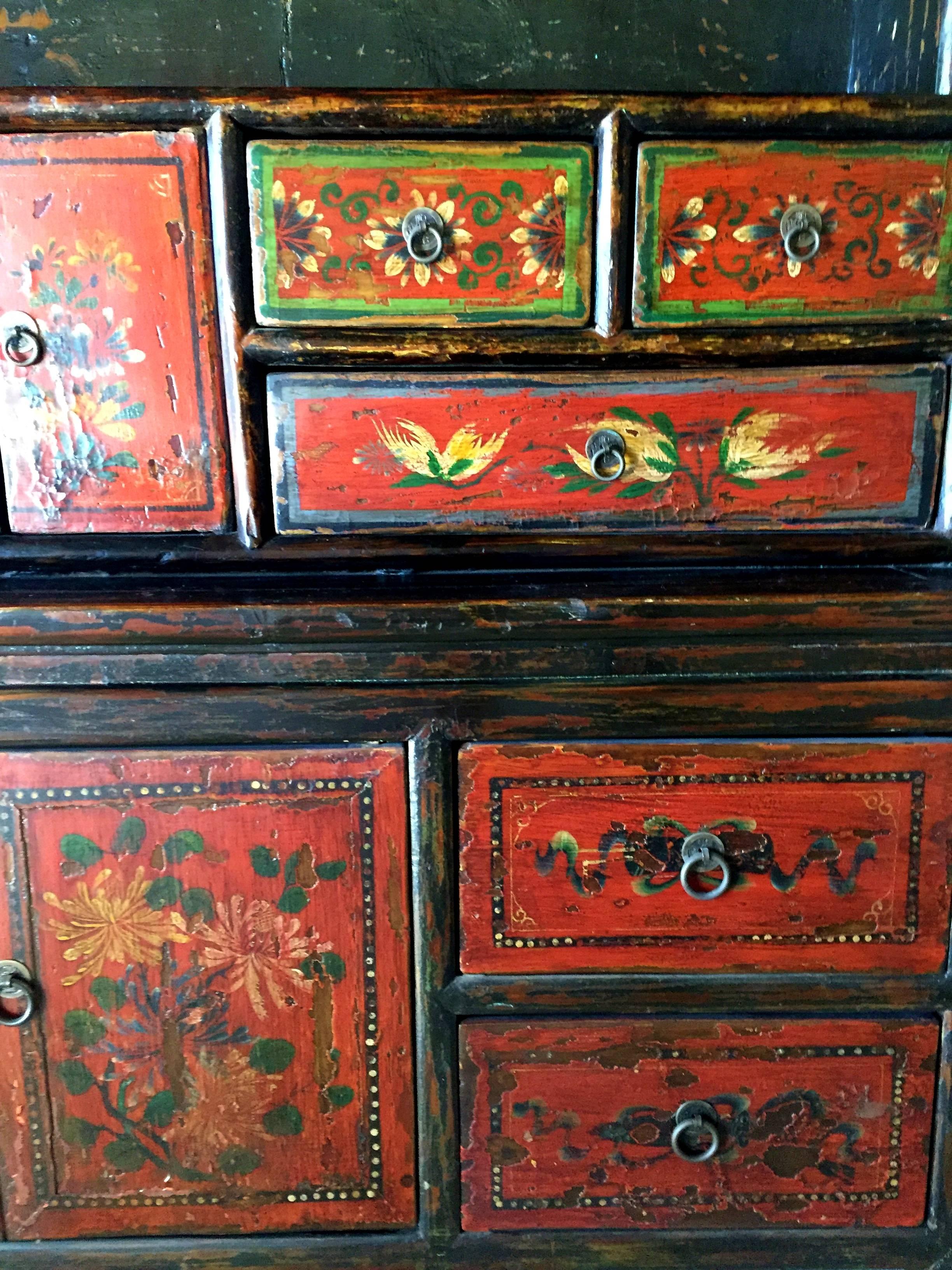 Antique Tibetan Cupboard, Hand-Painted Chest, Large, 19th Century 3