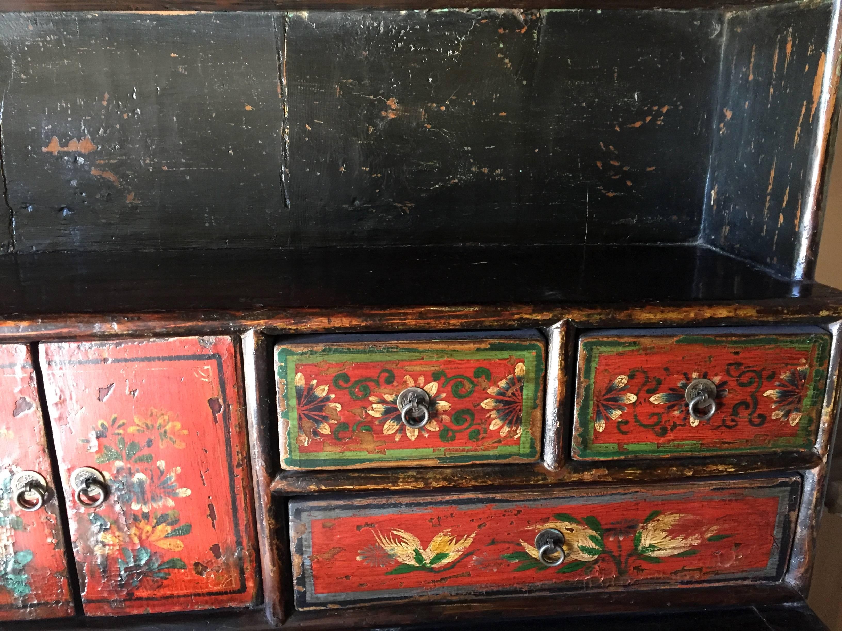 Antique Tibetan Cupboard, Hand-Painted Chest, Large, 19th Century 4