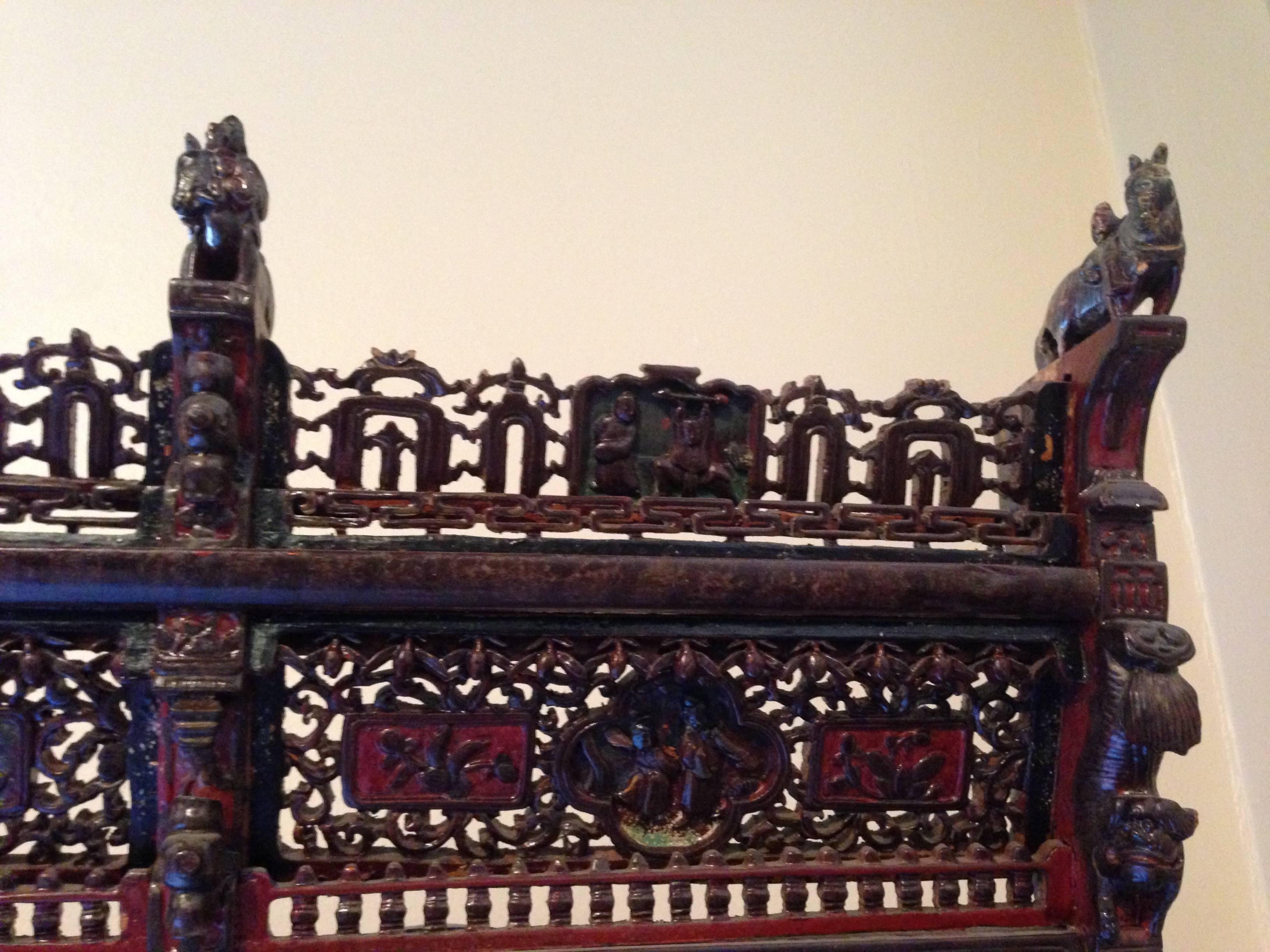 19th Century Chinese Red Lacquer Wedding Cabinet with Crown In Good Condition In Somis, CA