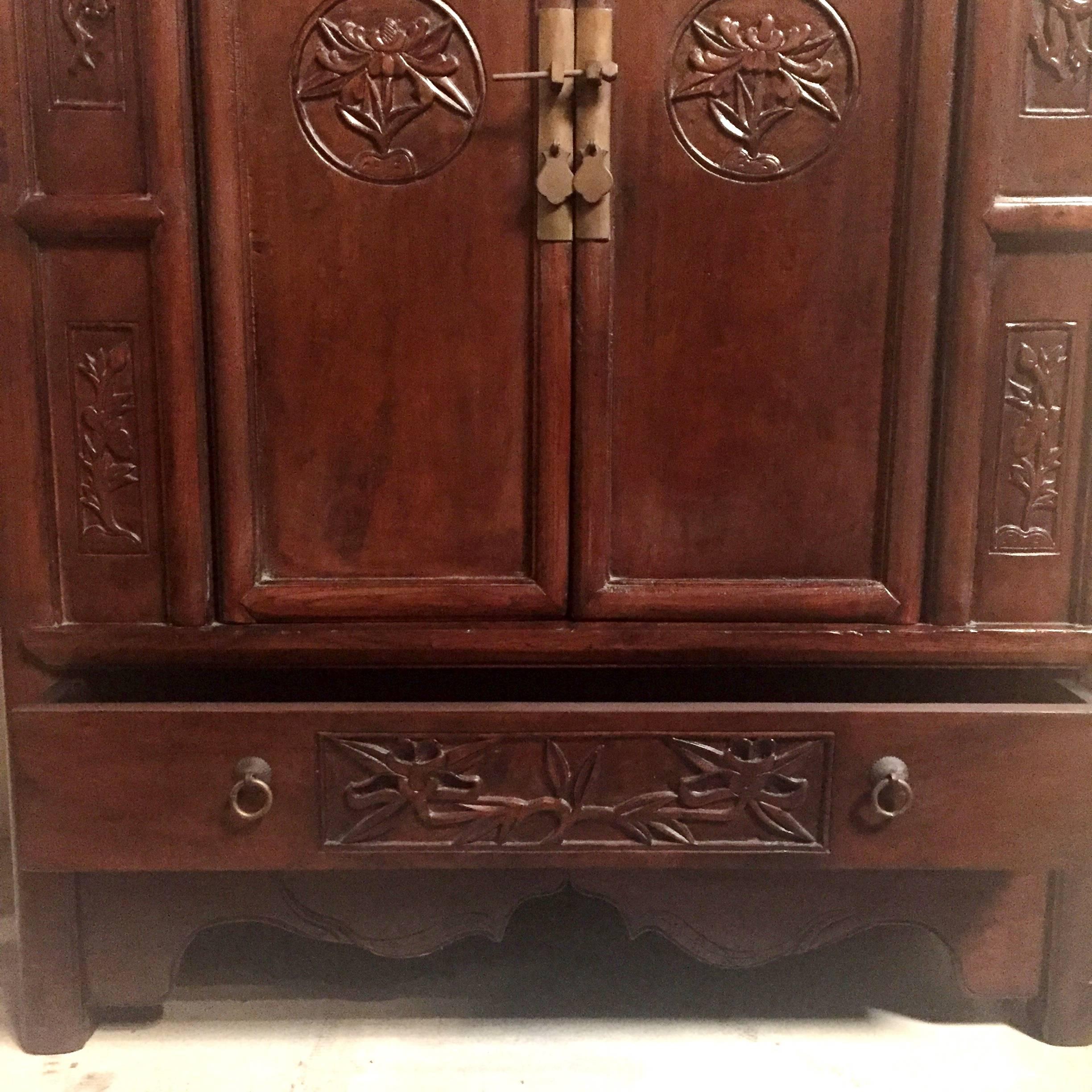 Hand-Carved Carved Asian Chest, Antique, Solid Wood