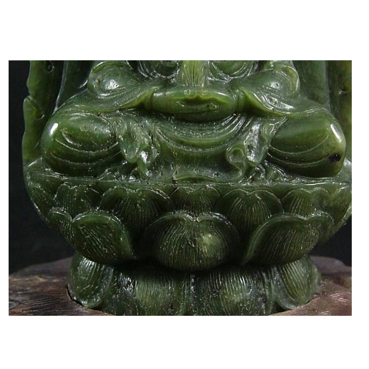 Jade Buddha, Kwan Yin, Nephrite Spinach Jade, Hand-Carved 2