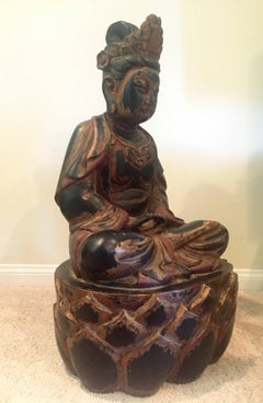 Huge Solid Wood Buddha Statue Hand-Carved