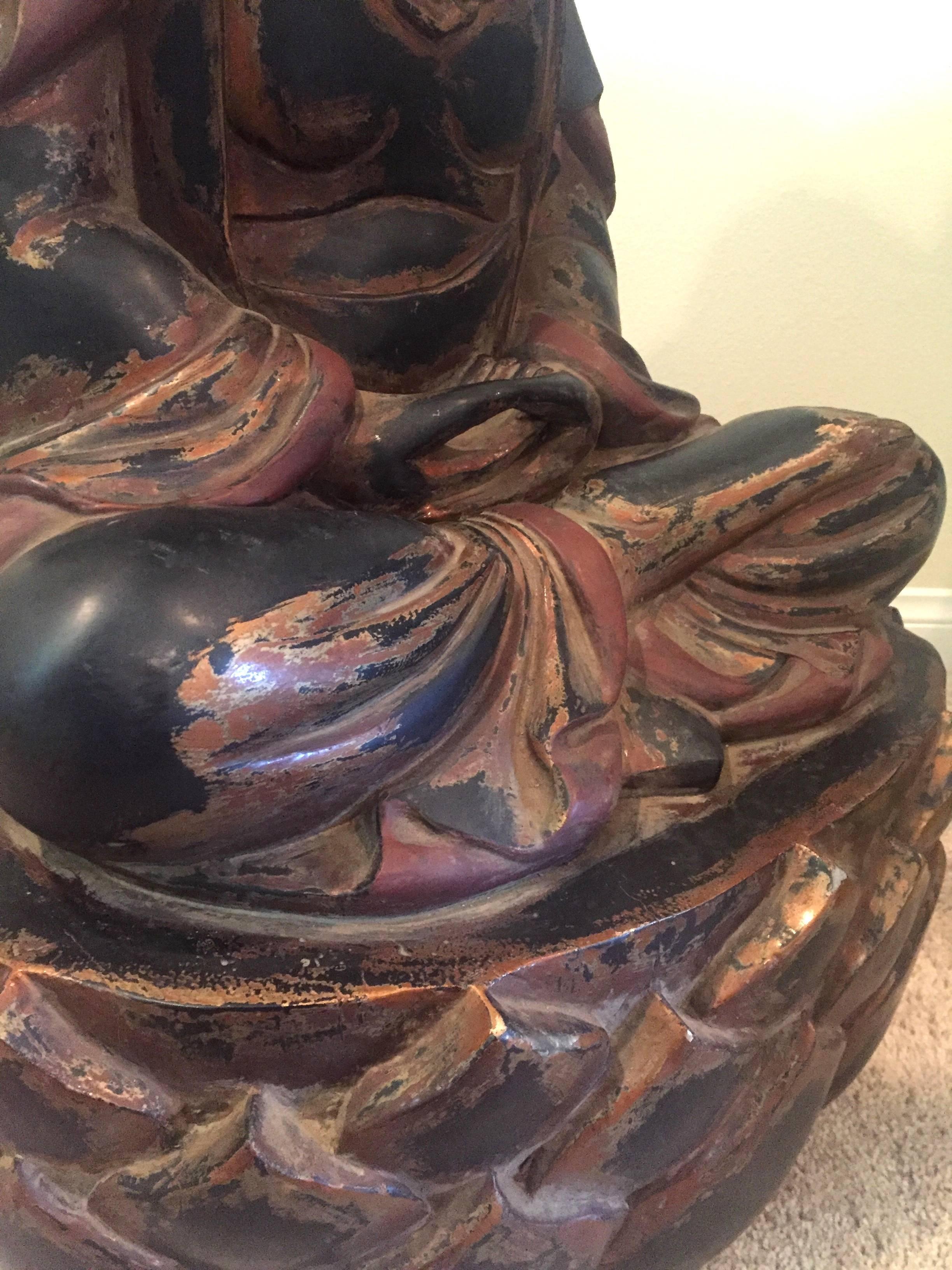 Huge Solid Wood Buddha Statue Hand-Carved 1