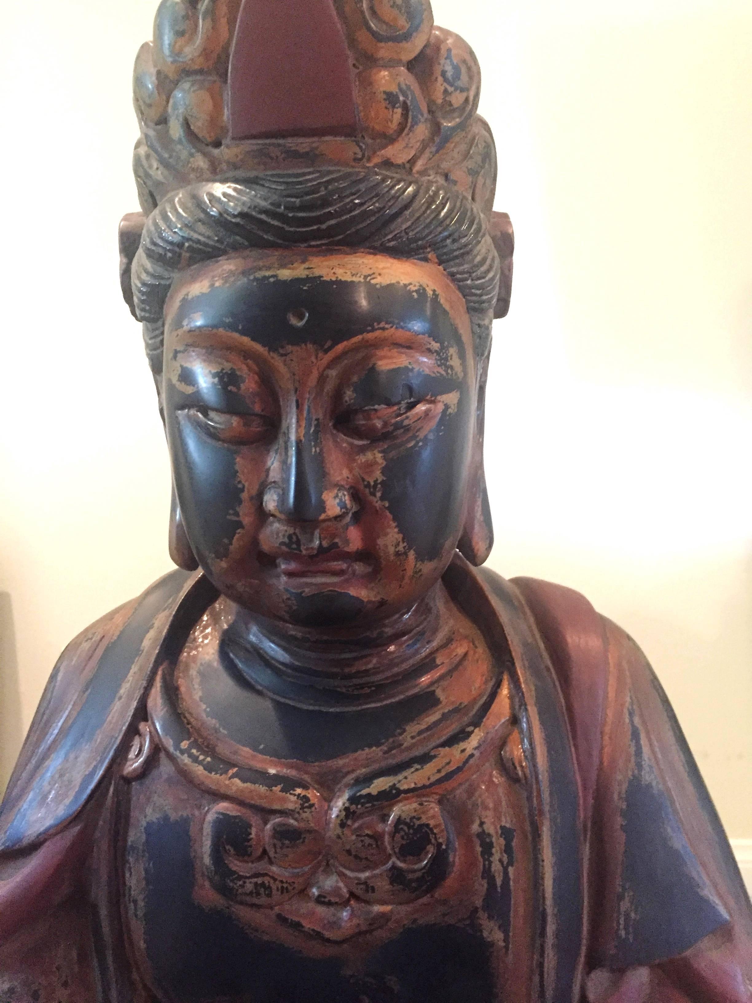 Huge Solid Wood Buddha Statue Hand-Carved 2