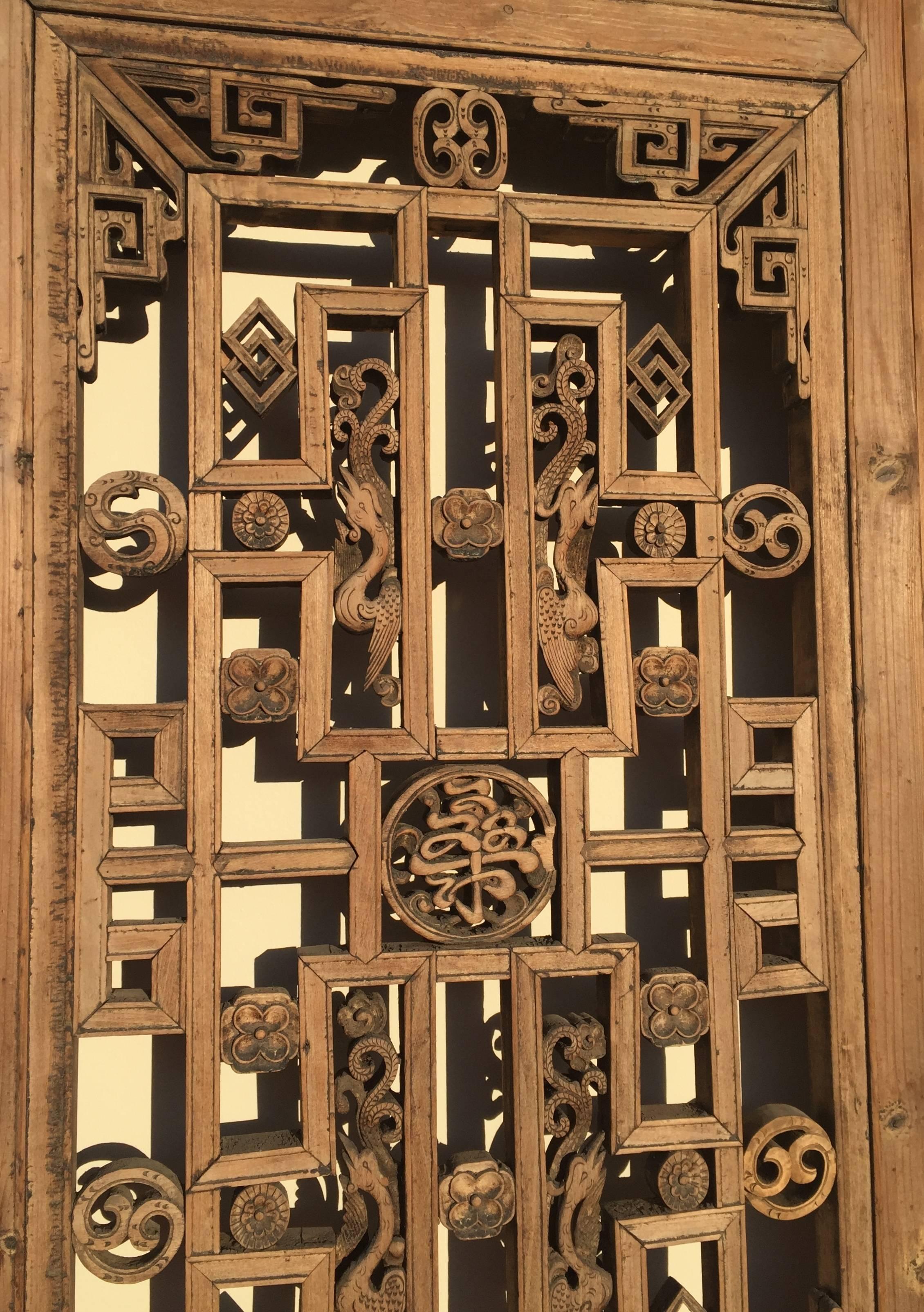 Hand-Carved Chinese Antique Screen, Door, Natural Finish