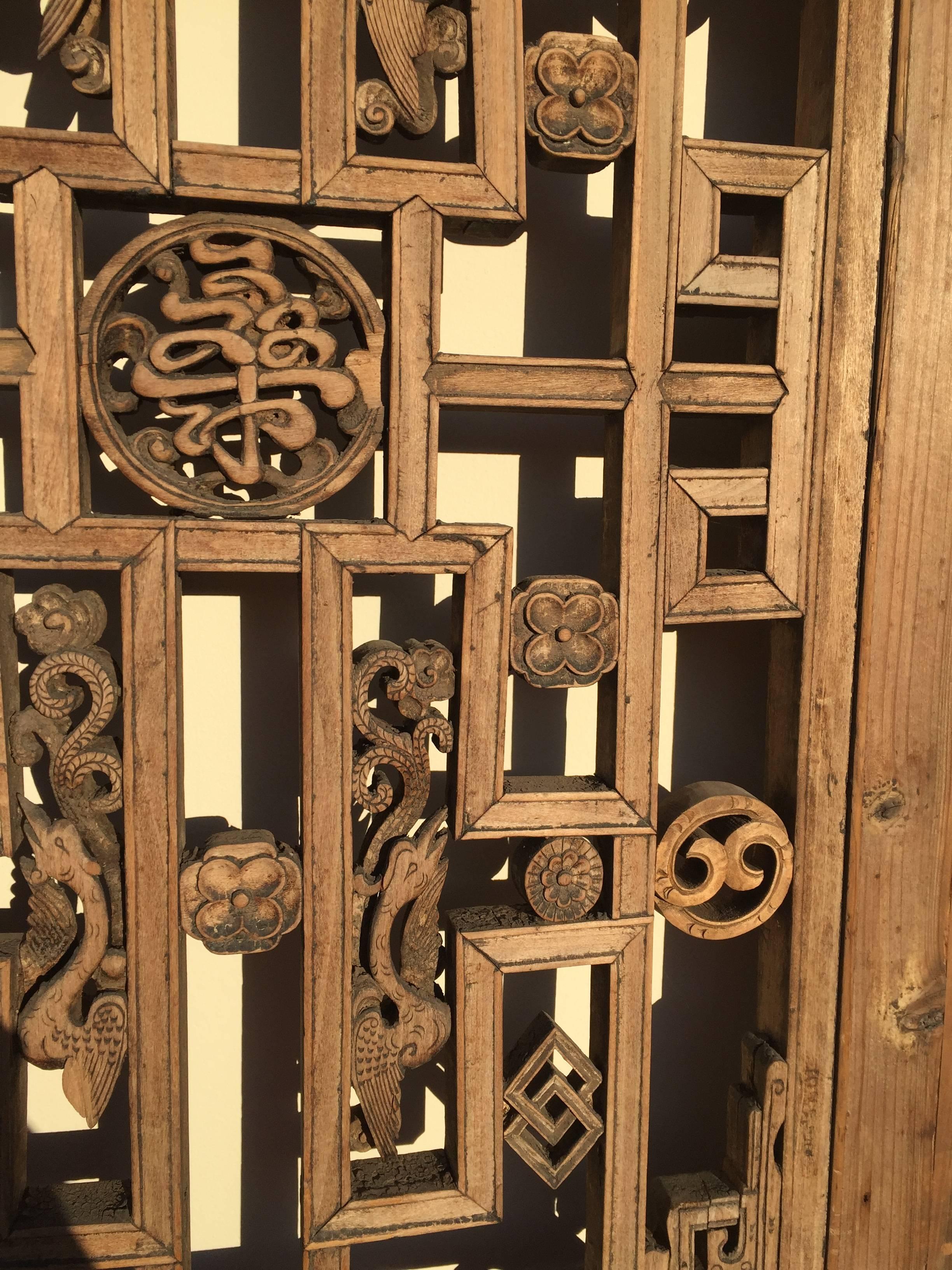 Chinese Antique Screen, Door, Natural Finish In Good Condition In Somis, CA