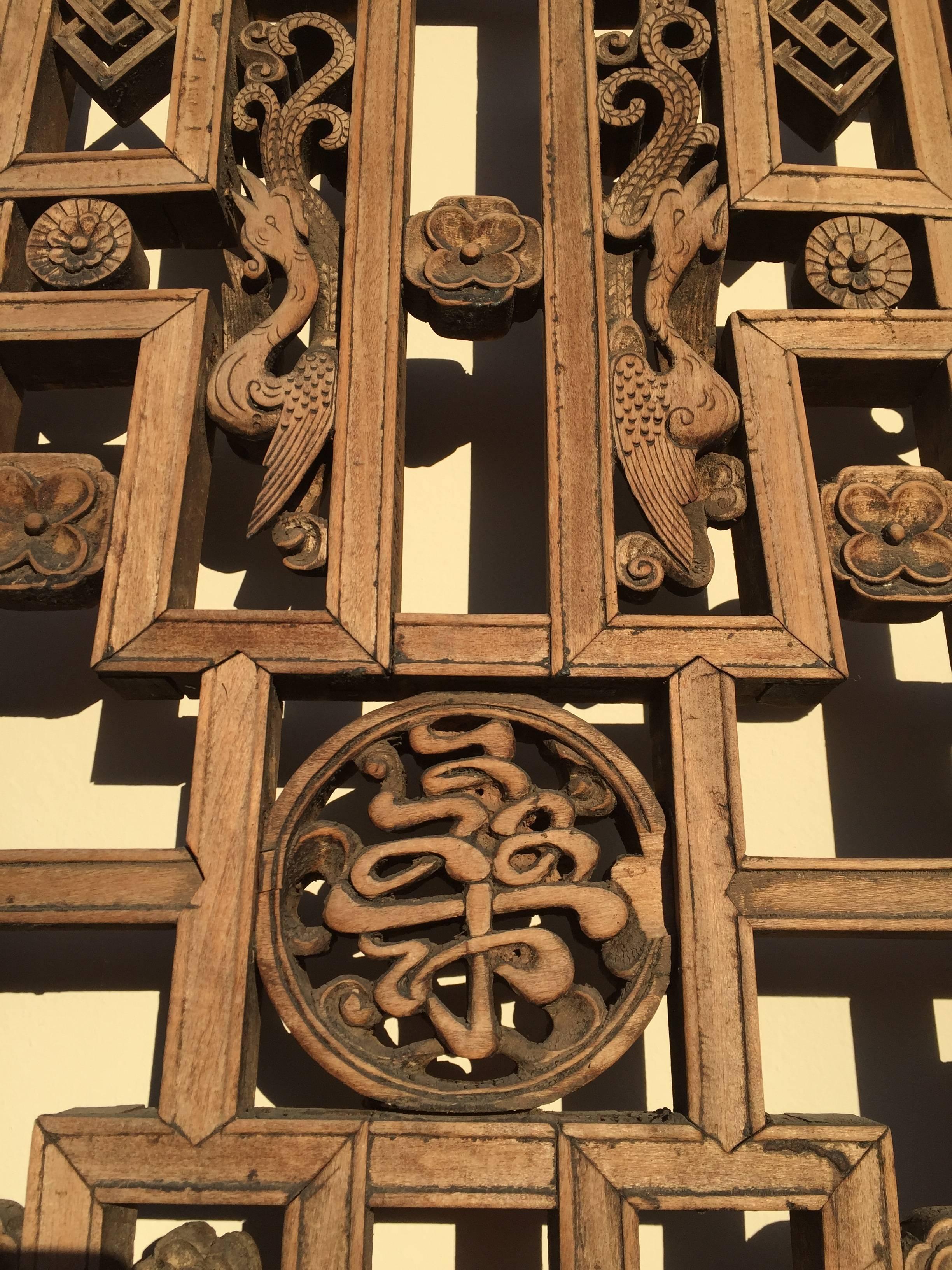 Wood Chinese Antique Screen, Door, Natural Finish
