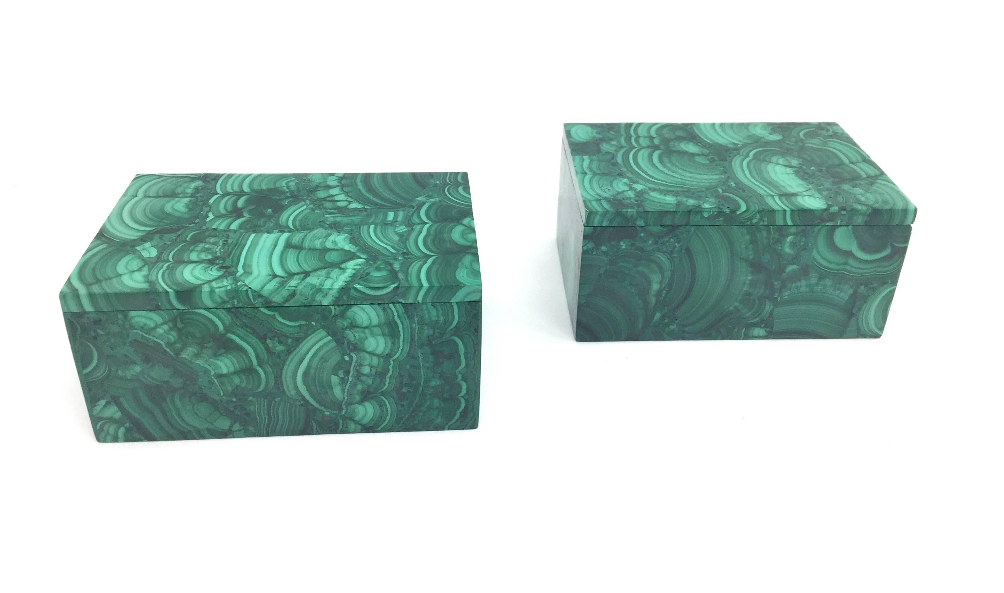 Pair of Natural Malachite Boxes, Handcrafted Jewelry Boxes 1