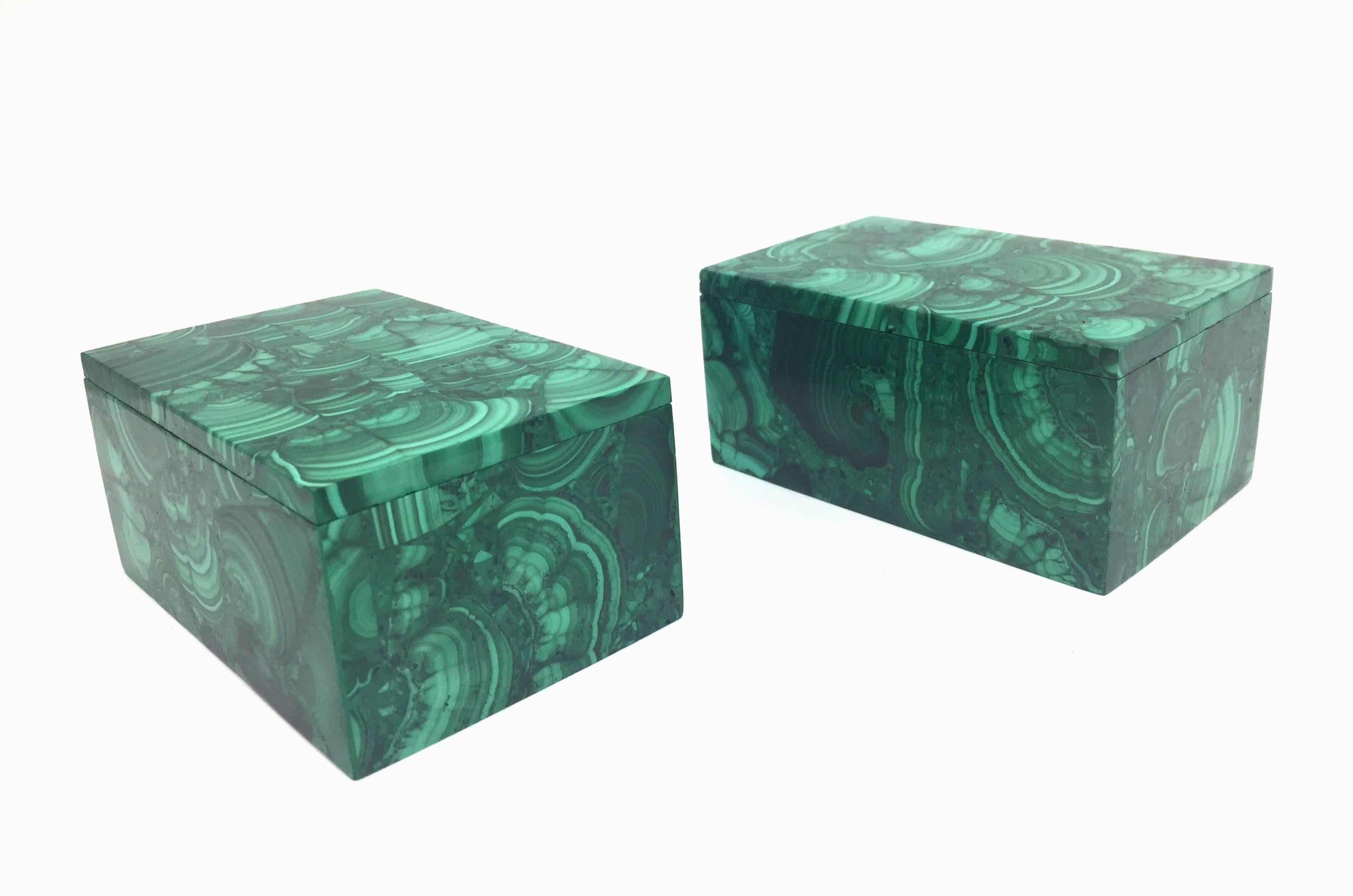Pair of Natural Malachite Boxes, Handcrafted Jewelry Boxes 2
