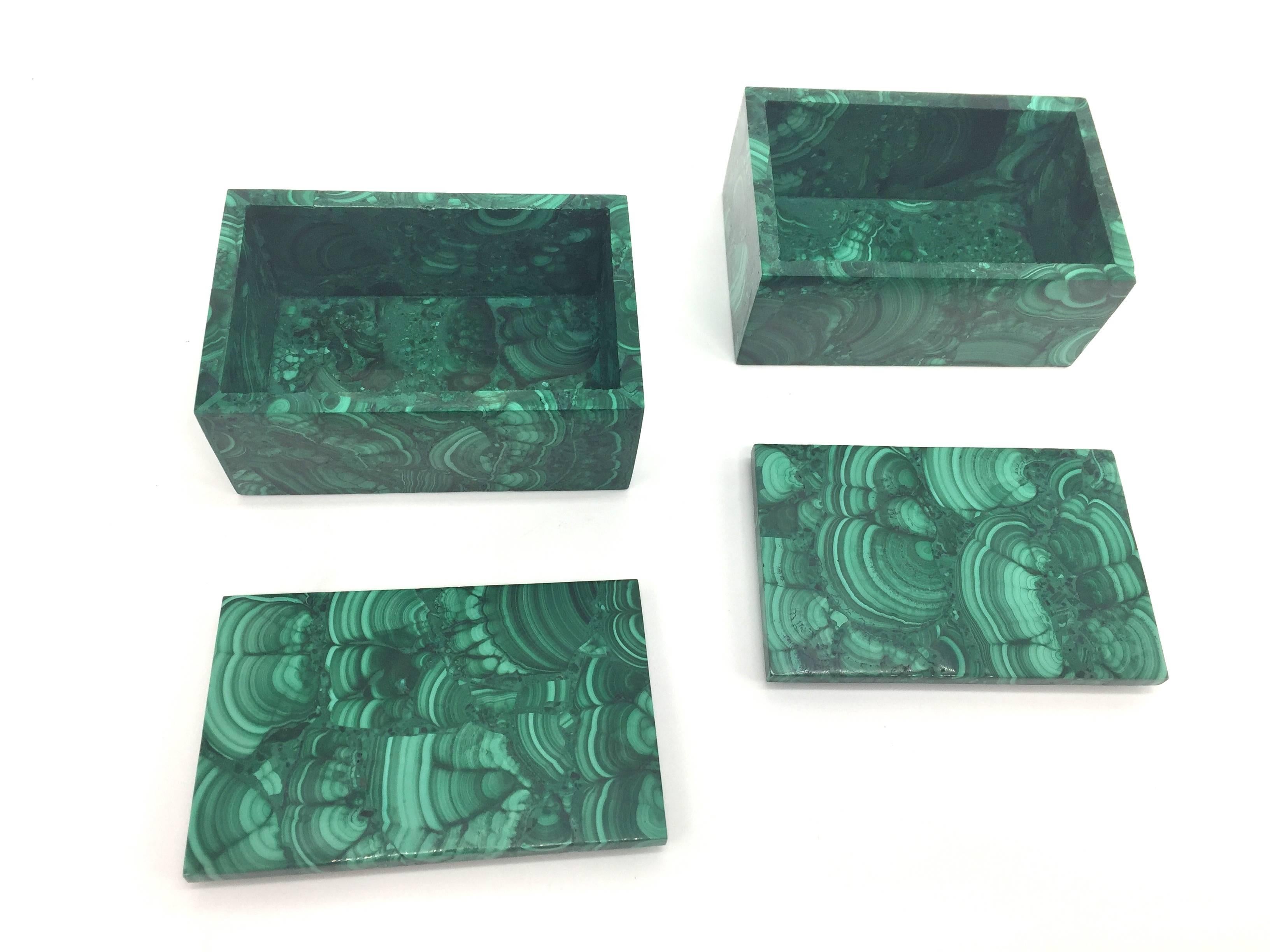Pair of Natural Malachite Boxes, Handcrafted Jewelry Boxes 3