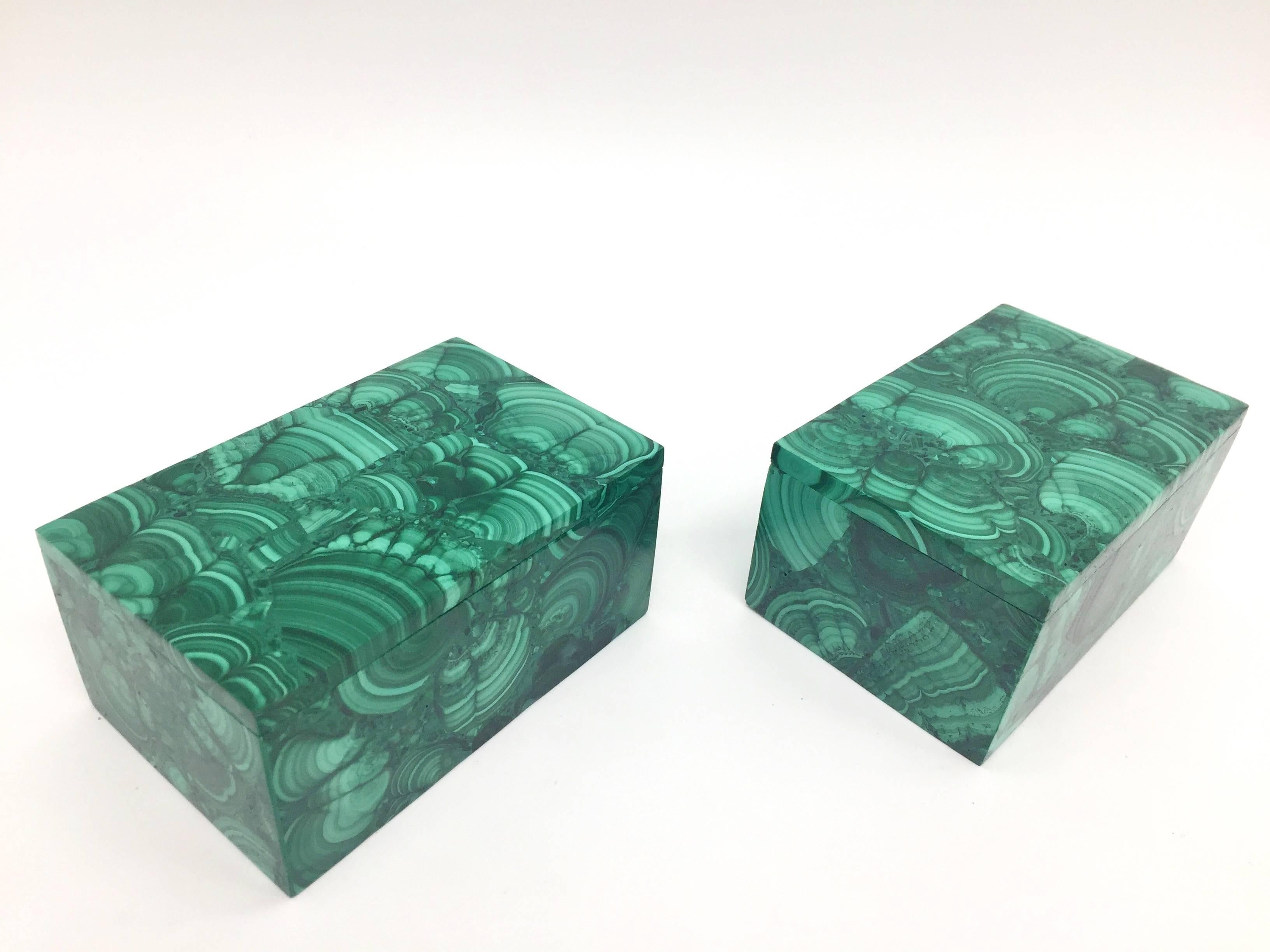 Pair of Natural Malachite Boxes, Handcrafted Jewelry Boxes 4