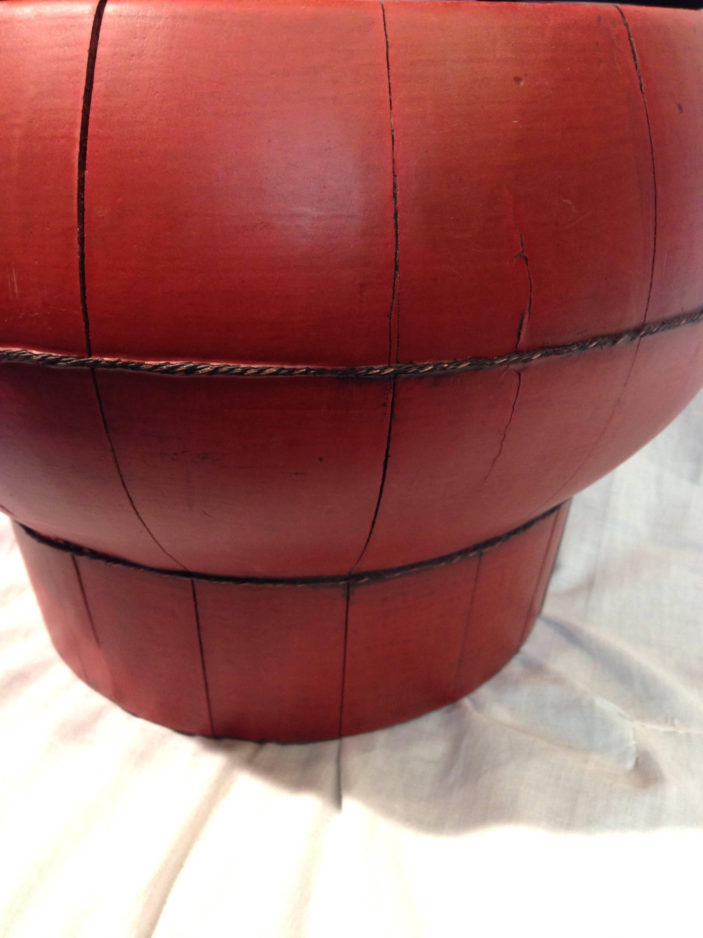 Antique Chinese Red Wedding Basket with Curved Handle In Good Condition In Somis, CA