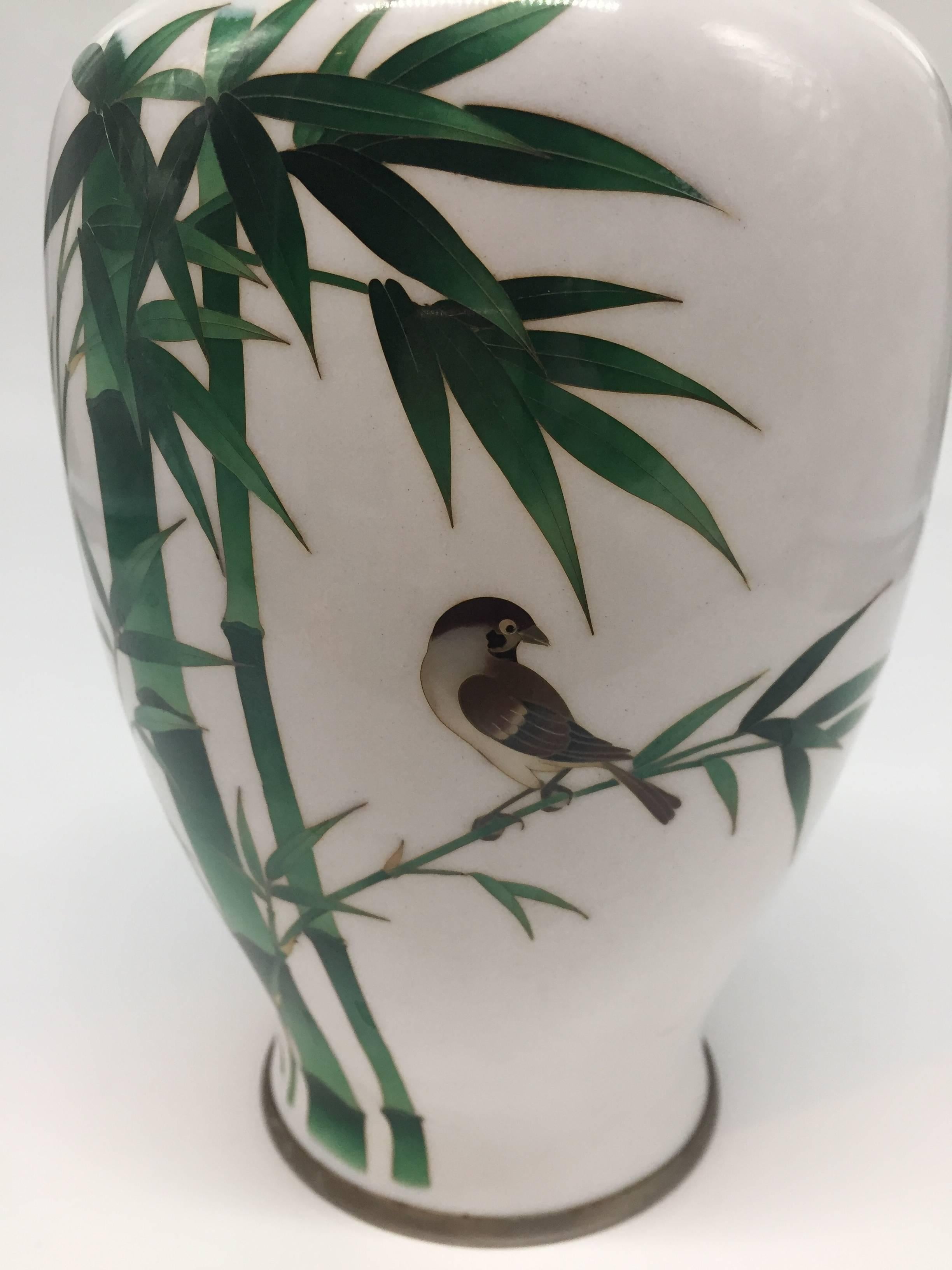 Ando Jubei Cloisonne Vase, Signed, Japanese Cloisonne, Bamboo and Bird 2