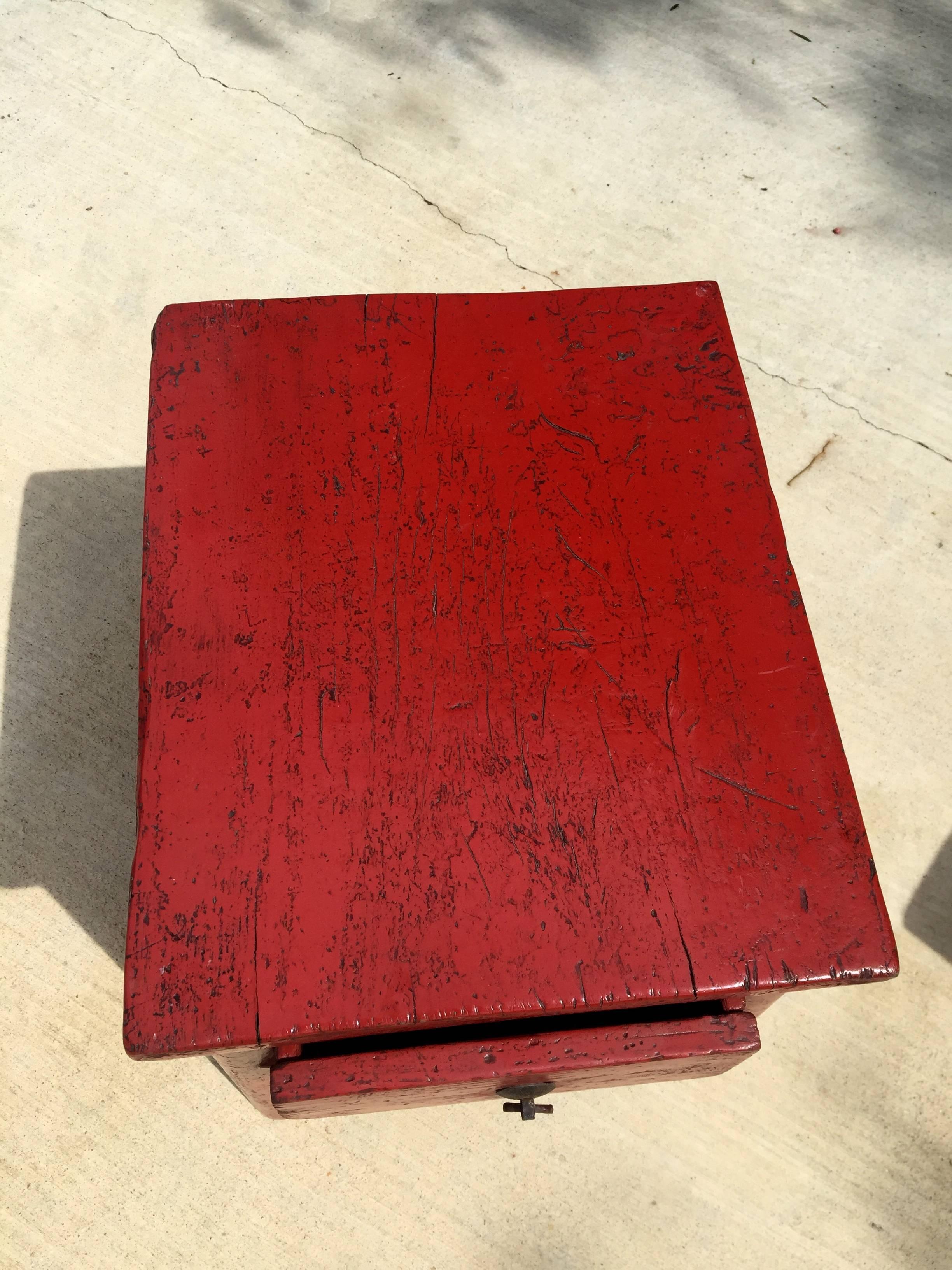 Pair of 19th Century Red Lacquer Country Stools, Chinese Antique Stools 3