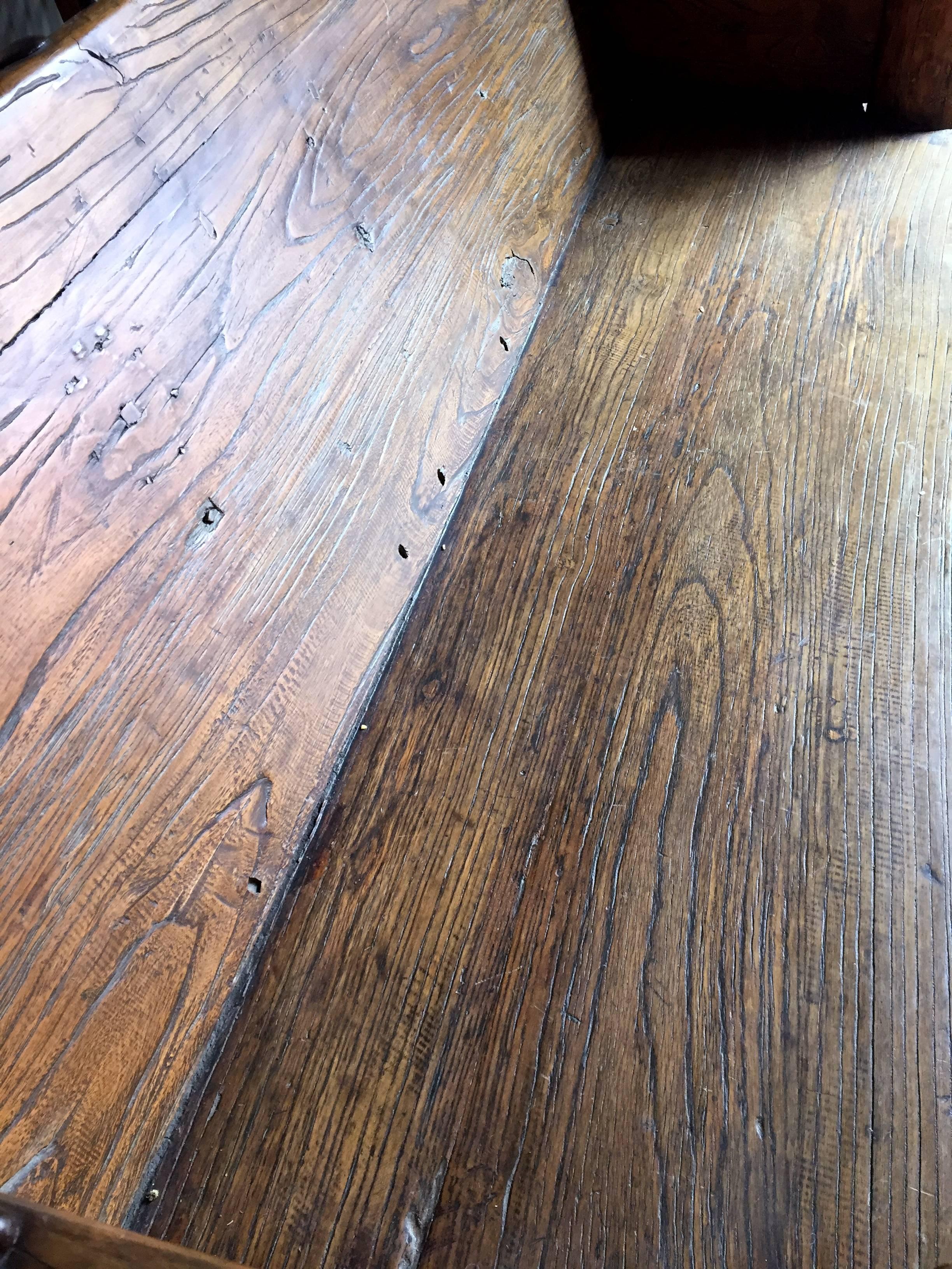 Rustic Log Bench with Iron Studs, Antique Solid Wood, Substantial In Good Condition In Somis, CA