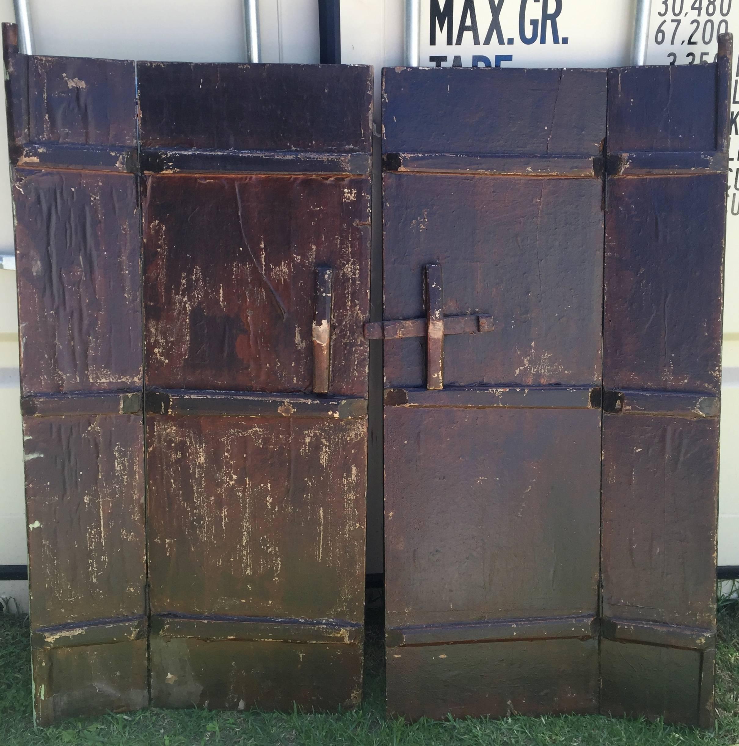 Pair of Antique Black Lacquered Doors, with Painted Images of Children 3