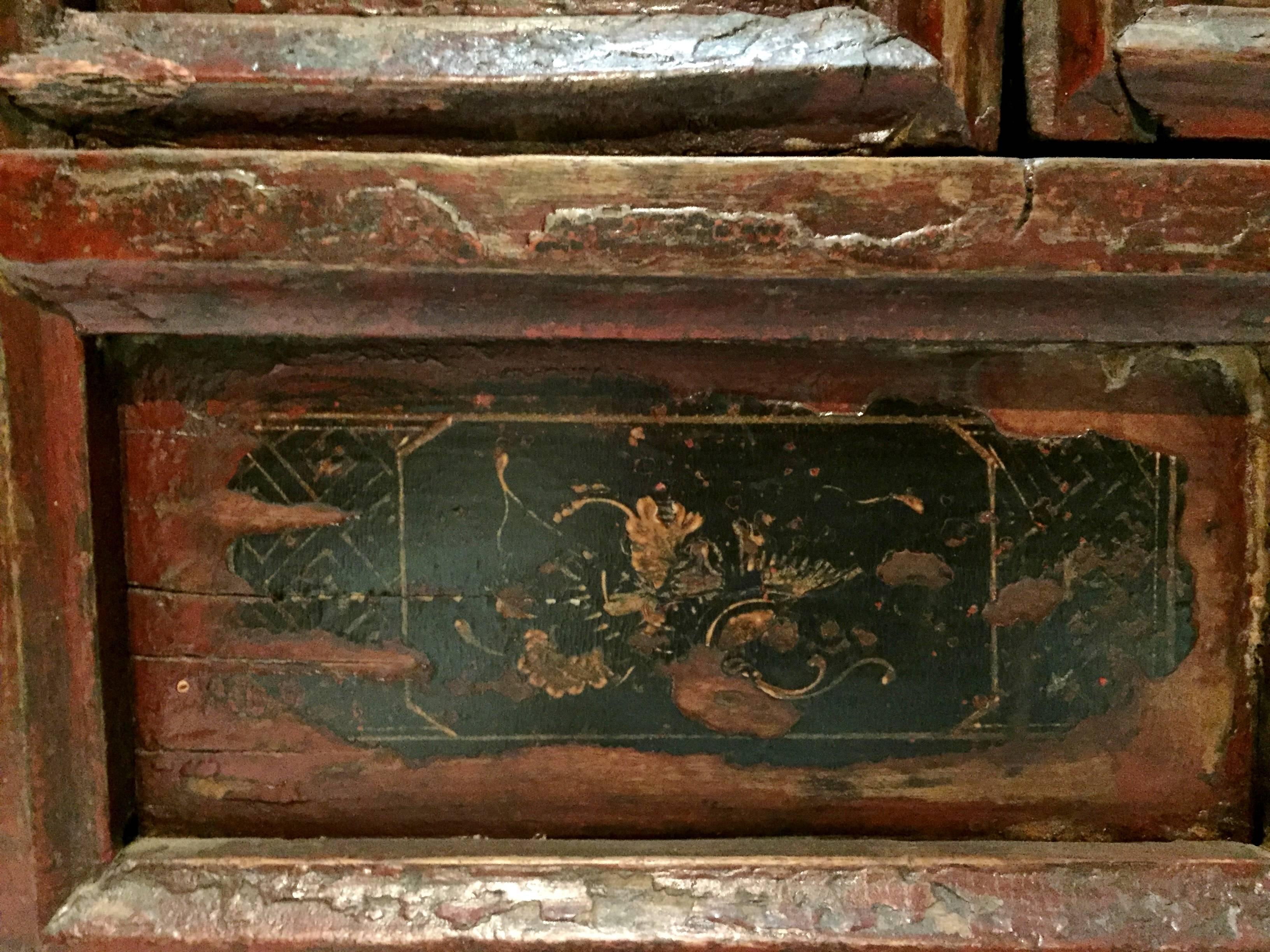 Early 19th Century Red and Black Chest with Very Old Original Paintings 4